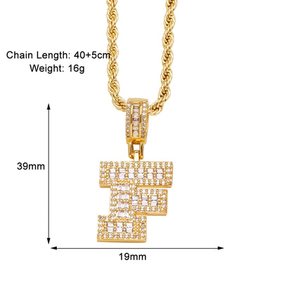 Copper Twisted Rope Chain 18K Gold Plated Plating Inlay letter Zircon Pendant Necklace