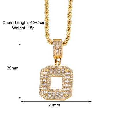 Copper Twisted Rope Chain 18K Gold Plated Plating Inlay letter Zircon Pendant Necklace