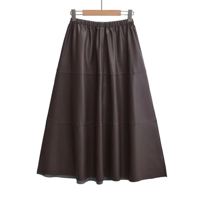 Winter Autumn Casual Solid Color Polyester Midi Dress Skirts