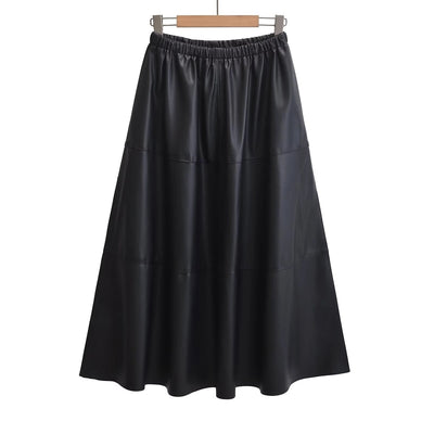 Winter Autumn Casual Solid Color Polyester Midi Dress Skirts