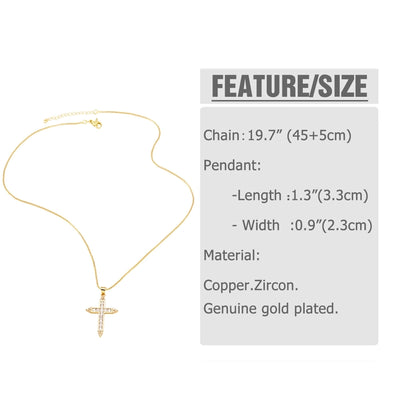 Copper box chain 18K Gold Plated Plating Inlay Cross Zircon Pendant Necklace