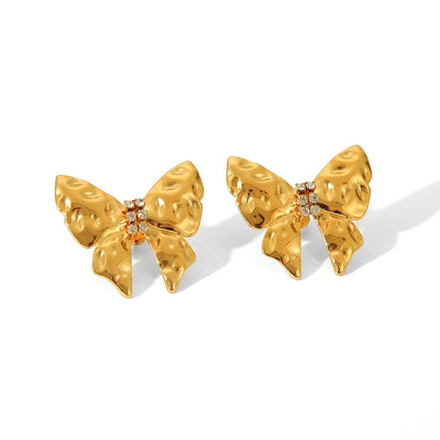 1 Pair Sweet Butterfly Bow Knot Plating Inlay 304 Stainless Steel Rhinestones Pearl 18K Gold Plated Drop Earrings Ear Studs