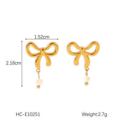 1 Pair Sweet Butterfly Bow Knot Plating Inlay 304 Stainless Steel Rhinestones Pearl 18K Gold Plated Drop Earrings Ear Studs