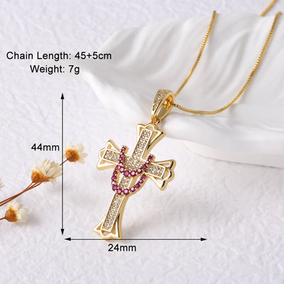 Copper box chain 18K Gold Plated Plating Inlay Cross Zircon Pendant Necklace