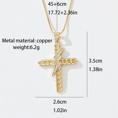 Copper box chain 18K Gold Plated Plating Inlay Cross Zircon Pendant Necklace