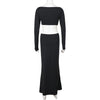 Women's Hip skirt Sexy Boat Neck Hollow Out Long Sleeve Solid Color Maxi Long Dress Cocktail Party