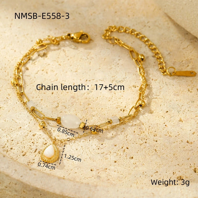 Elegant Water Droplets 304 Stainless Steel 18K Gold Plated Natural Stone Paperclip Chain cable chain Bracelets In Bulk Stainless Steel Bracelets