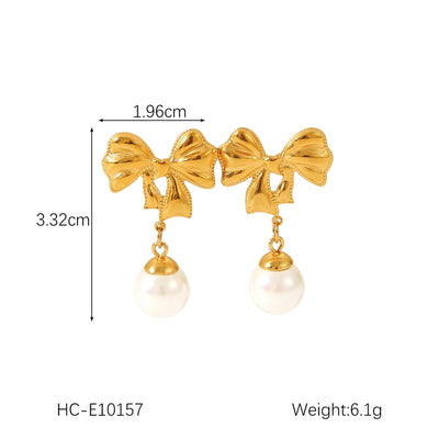 1 Pair Sweet Butterfly Bow Knot Plating Inlay 304 Stainless Steel Rhinestones Pearl 18K Gold Plated Drop Earrings Ear Studs