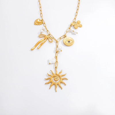 Jewelry Vintage Style Classic Style Sun Star Bow Knot 304 Stainless Steel Plating Multi Charms Necklace