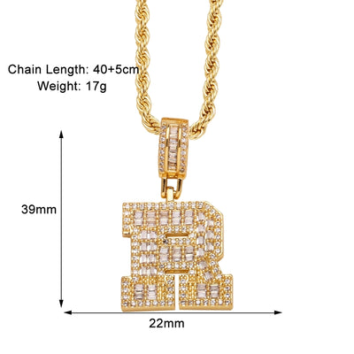 Copper Twisted Rope Chain 18K Gold Plated Plating Inlay letter Zircon Pendant Necklace