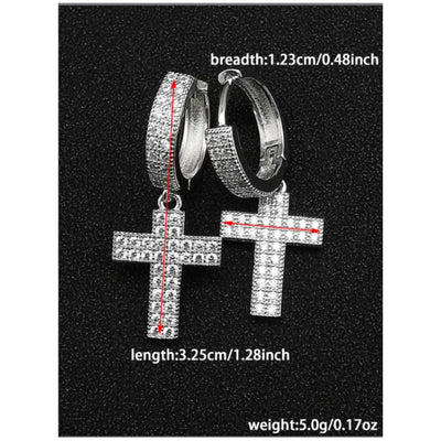 1 Pair IG Style Shiny Cross Inlay Copper Zircon Drop Earrings