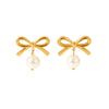 1 Pair Sweet Butterfly Bow Knot Plating Inlay 304 Stainless Steel Rhinestones Pearl 18K Gold Plated Drop Earrings Ear Studs