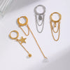 1 Piece French Style Commute Pentagram Moon 304 Stainless Steel Tassel 18K Gold Plated Earrings