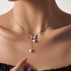 Copper cable chain Pearl Inlay Geometric Leaf Butterfly Zircon Pendant Necklace