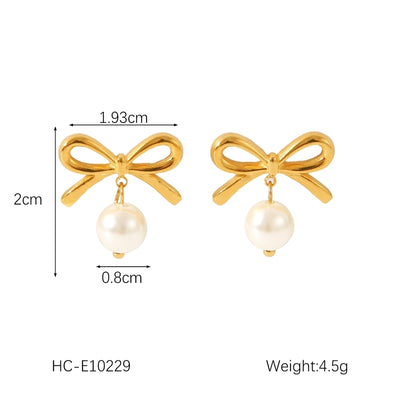 1 Pair Sweet Butterfly Bow Knot Plating Inlay 304 Stainless Steel Rhinestones Pearl 18K Gold Plated Drop Earrings Ear Studs