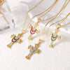 Copper box chain 18K Gold Plated Plating Inlay Cross Zircon Pendant Necklace