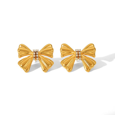 1 Pair Sweet Butterfly Bow Knot Plating Inlay 304 Stainless Steel Rhinestones Pearl 18K Gold Plated Drop Earrings Ear Studs