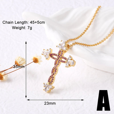 Copper cable chain 18K Gold Plated Plating Inlay Cross Zircon Pendant Necklace