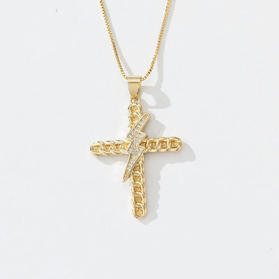 Copper box chain 18K Gold Plated Plating Inlay Cross Zircon Pendant Necklace