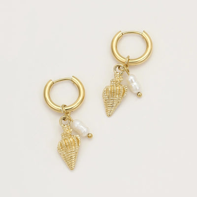 1 Pair Retro Beach Conch Pearl Plating 304 Stainless Steel 18K Gold Plated Drop Earrings