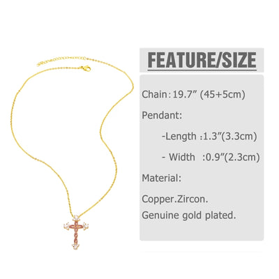 Copper cable chain 18K Gold Plated Plating Inlay Cross Zircon Pendant Necklace