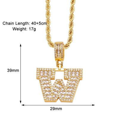 Copper Twisted Rope Chain 18K Gold Plated Plating Inlay letter Zircon Pendant Necklace