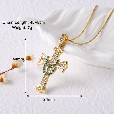 Copper box chain 18K Gold Plated Plating Inlay Cross Zircon Pendant Necklace