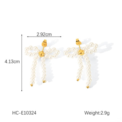 1 Pair Sweet Butterfly Bow Knot Plating Inlay 304 Stainless Steel Rhinestones Pearl 18K Gold Plated Drop Earrings Ear Studs