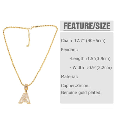 Copper Twisted Rope Chain 18K Gold Plated Plating Inlay letter Zircon Pendant Necklace