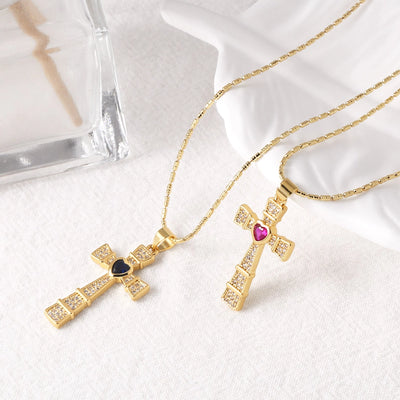 Copper ball chain 18K Gold Plated Plating Inlay Cross Zircon Pendant Necklace