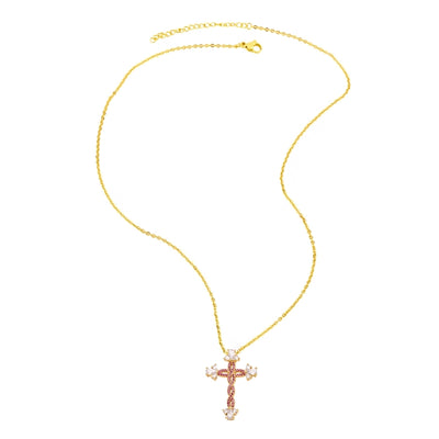 Copper cable chain 18K Gold Plated Plating Inlay Cross Zircon Pendant Necklace