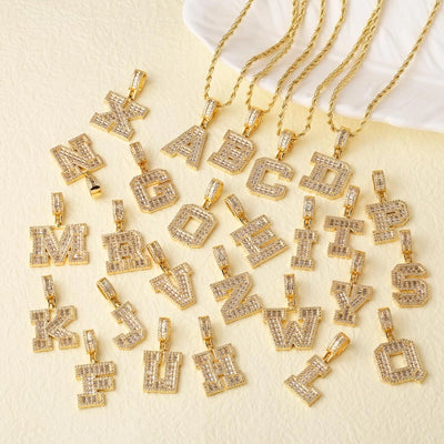 Copper Twisted Rope Chain 18K Gold Plated Plating Inlay letter Zircon Pendant Necklace