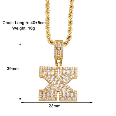 Copper Twisted Rope Chain 18K Gold Plated Plating Inlay letter Zircon Pendant Necklace