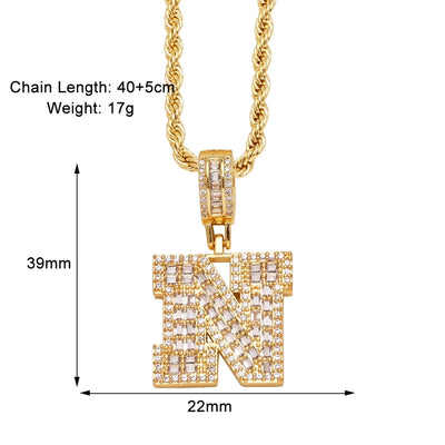 Copper Twisted Rope Chain 18K Gold Plated Plating Inlay letter Zircon Pendant Necklace