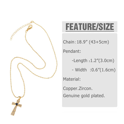 Copper ball chain 18K Gold Plated Plating Inlay Cross Zircon Pendant Necklace