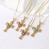 Copper box chain 18K Gold Plated Plating Inlay Cross Zircon Pendant Necklace