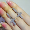 1 Pair IG Style Shiny Cross Inlay Copper Zircon Drop Earrings