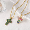 Copper Twisted Rope Chain 18K Gold Plated Plating Inlay Cross Zircon Pendant Necklace