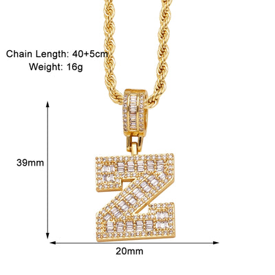 Copper Twisted Rope Chain 18K Gold Plated Plating Inlay letter Zircon Pendant Necklace