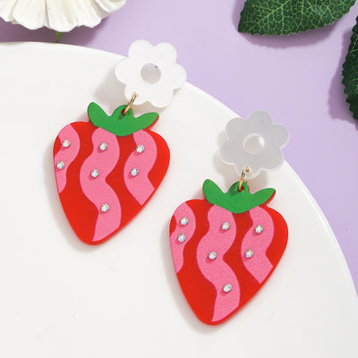 1 Pair Cartoon Style Cute Sweet Fruit Strawberry Arylic Drop Earrings