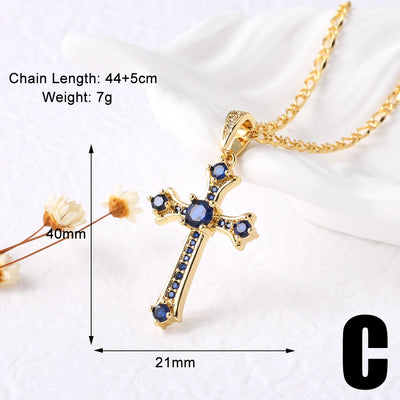 Copper cable chain 18K Gold Plated Plating Inlay Cross Zircon Pendant Necklace