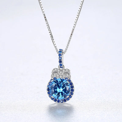 925 Sterling Silver Long-Lasting Plated Zircon box chain Round Necklace