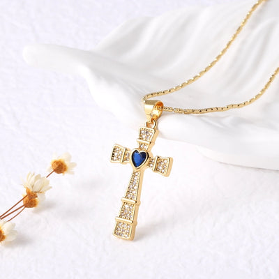 Copper ball chain 18K Gold Plated Plating Inlay Cross Zircon Pendant Necklace