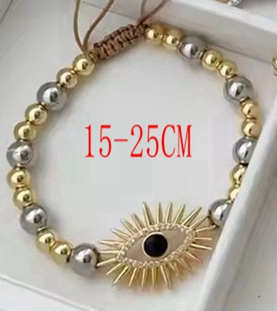 Jewelry Vintage Style Religion Classic Style Heart Shape Eye Copper Zircon Gold Plated Beaded Bracelets