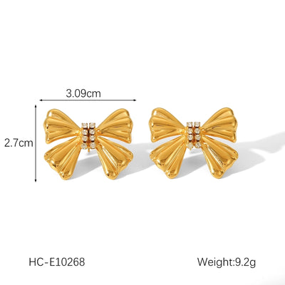 1 Pair Sweet Butterfly Bow Knot Plating Inlay 304 Stainless Steel Rhinestones Pearl 18K Gold Plated Drop Earrings Ear Studs