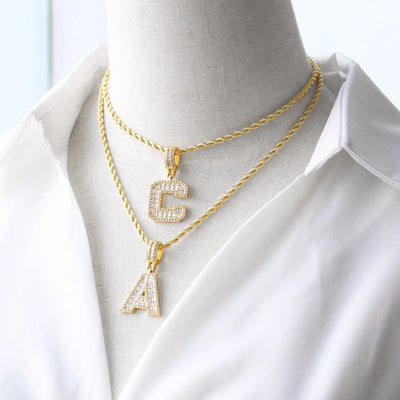 Copper Twisted Rope Chain 18K Gold Plated Plating Inlay letter Zircon Pendant Necklace