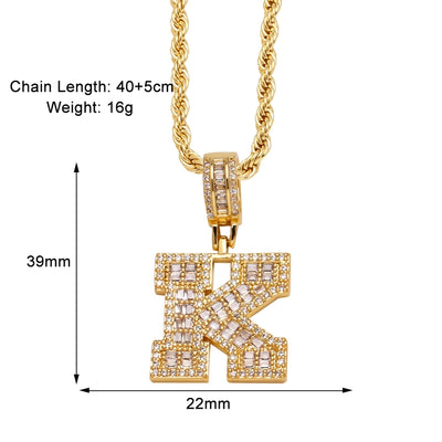 Copper Twisted Rope Chain 18K Gold Plated Plating Inlay letter Zircon Pendant Necklace